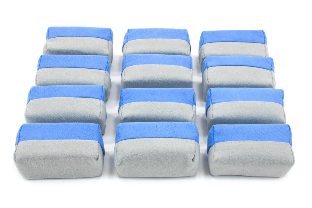 Autofiber Sponge Mini (3"x1.5"x1.5") [Saver Applicator Smooth] Microfiber Suede Applicator Sponge with Plastic Barrier - Blue & Gray - 12 pack