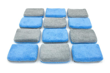 Autofiber Sponge Blue/Gray Thin [Saver Applicator Terry] Microfiber Coating Applicator Sponge with Plastic Barrier  - 12 pack