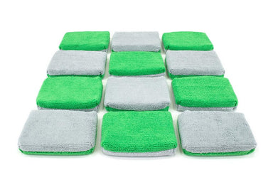 Autofiber Sponge Green/Gray Thin [Saver Applicator Terry] Microfiber Coating Applicator Sponge with Plastic Barrier  - 12 pack