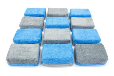 Autofiber Sponge Blue/Gray Thick [Saver Applicator Terry] Microfiber Coating Applicator Sponge with Plastic Barrier  - 12 pack